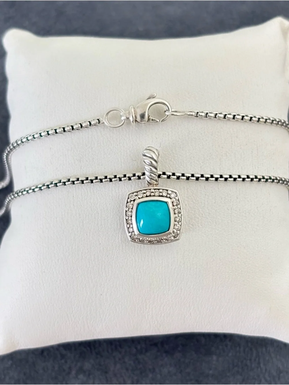 David Yurman Petite Albion Pendant Necklace with Turquoise & Diamonds 17" - Picture 2 of 9